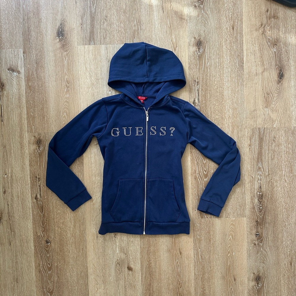Guess Navy Blue Hoodie with Silver Rhinestones
